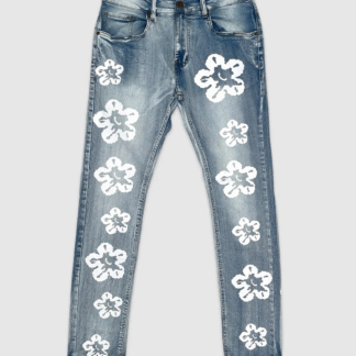Men Denim Cotton Wreath Light Blue Washed Floral Jeans