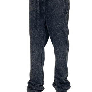 Black Acid Wash Stack Fleece Pants